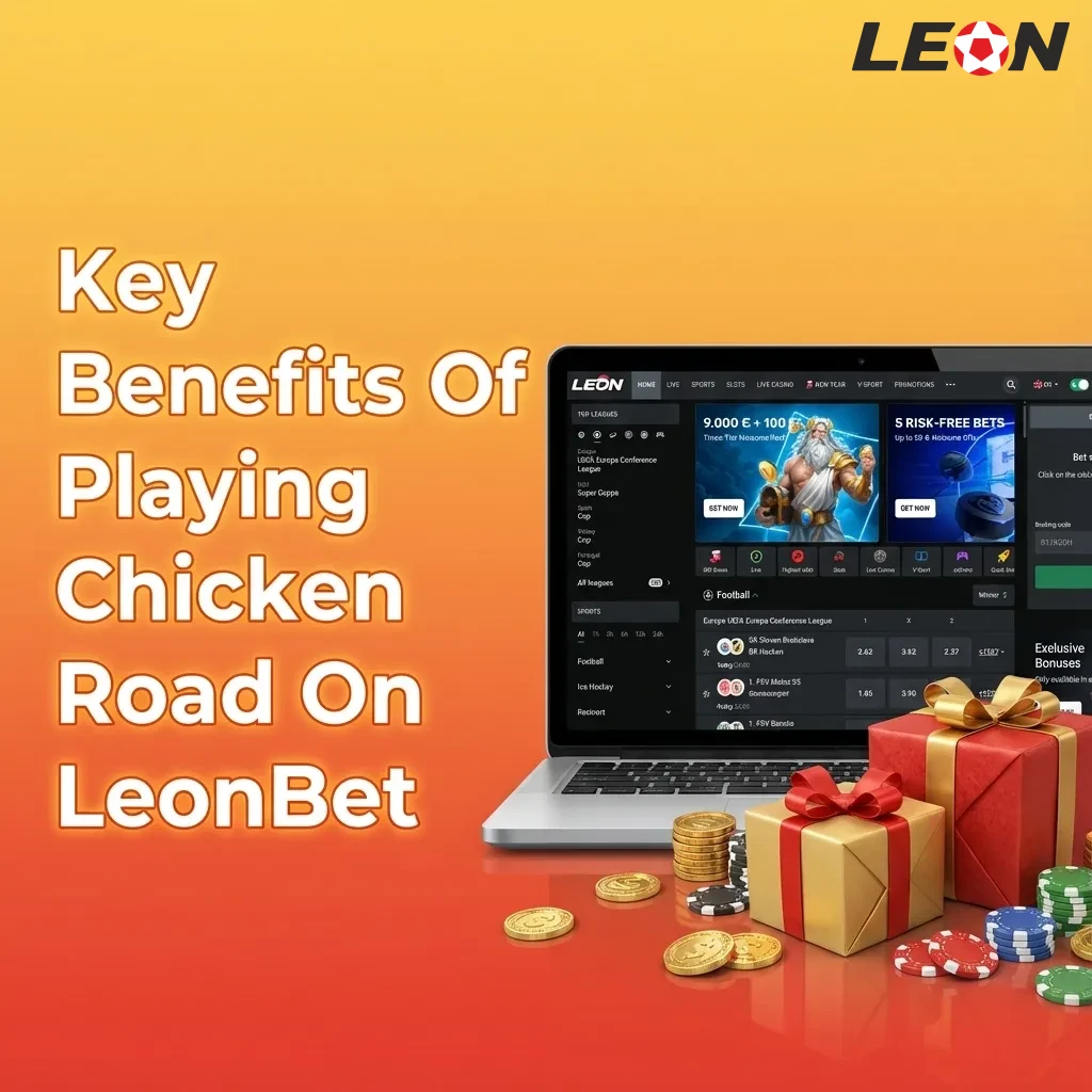 Infographic showing key benefits of Chicken Road on LeonBet for Canadian players, highlighting control, stats, auto tools, and access