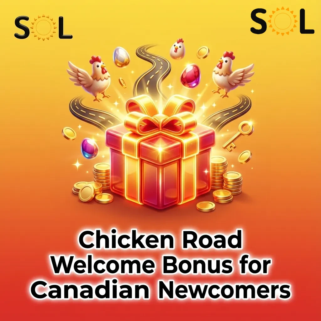 Banner for Chicken Road welcome bonus in Canada, showing 100% match and free spins with steps to claim the offer