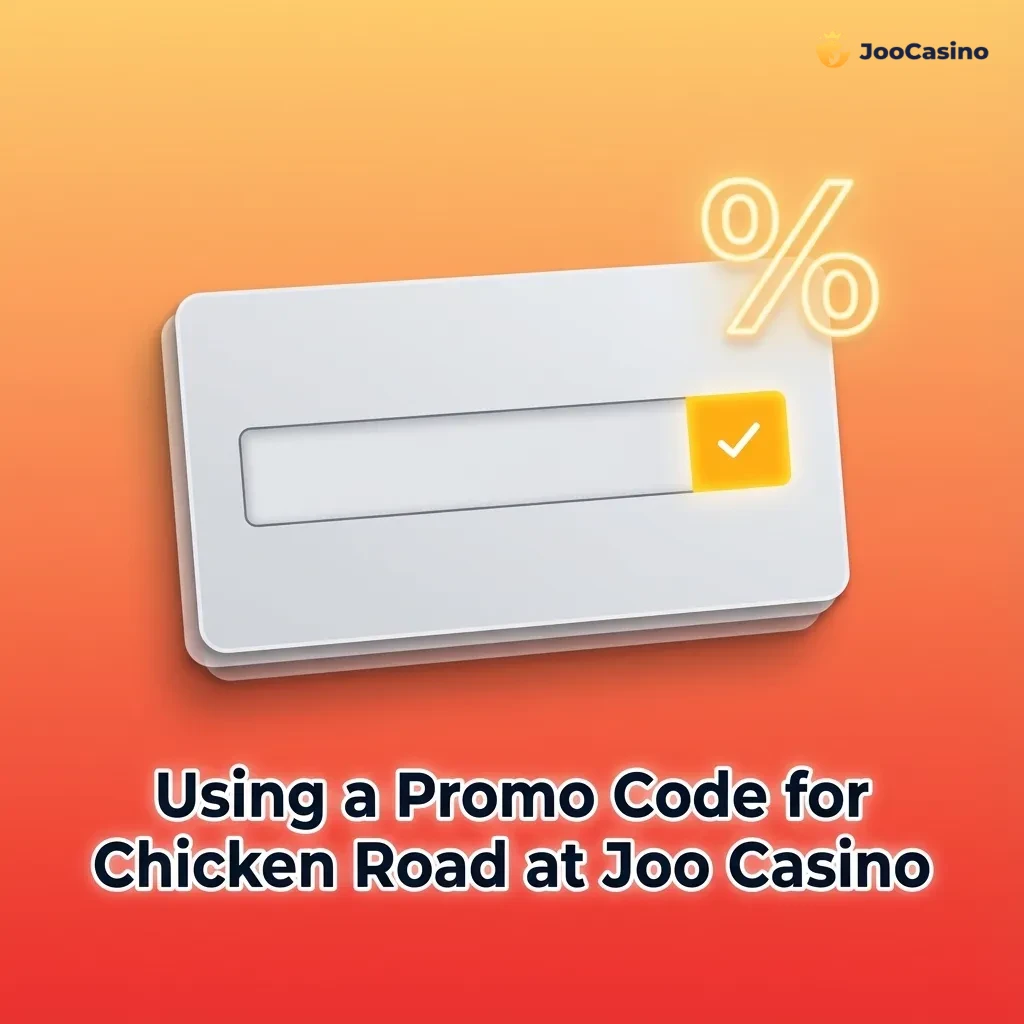 Screenshot of Joo Casino promo page showing CHICKENCA code field for Chicken Road bonus during registration and deposit.