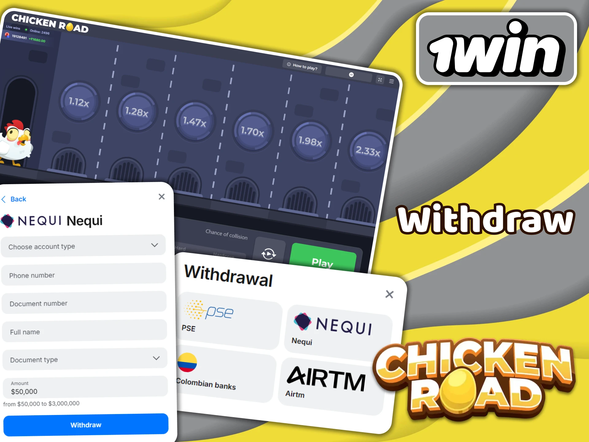 Choose a convenient payment methods to withdraw your Chicken Road winnings from 1win.