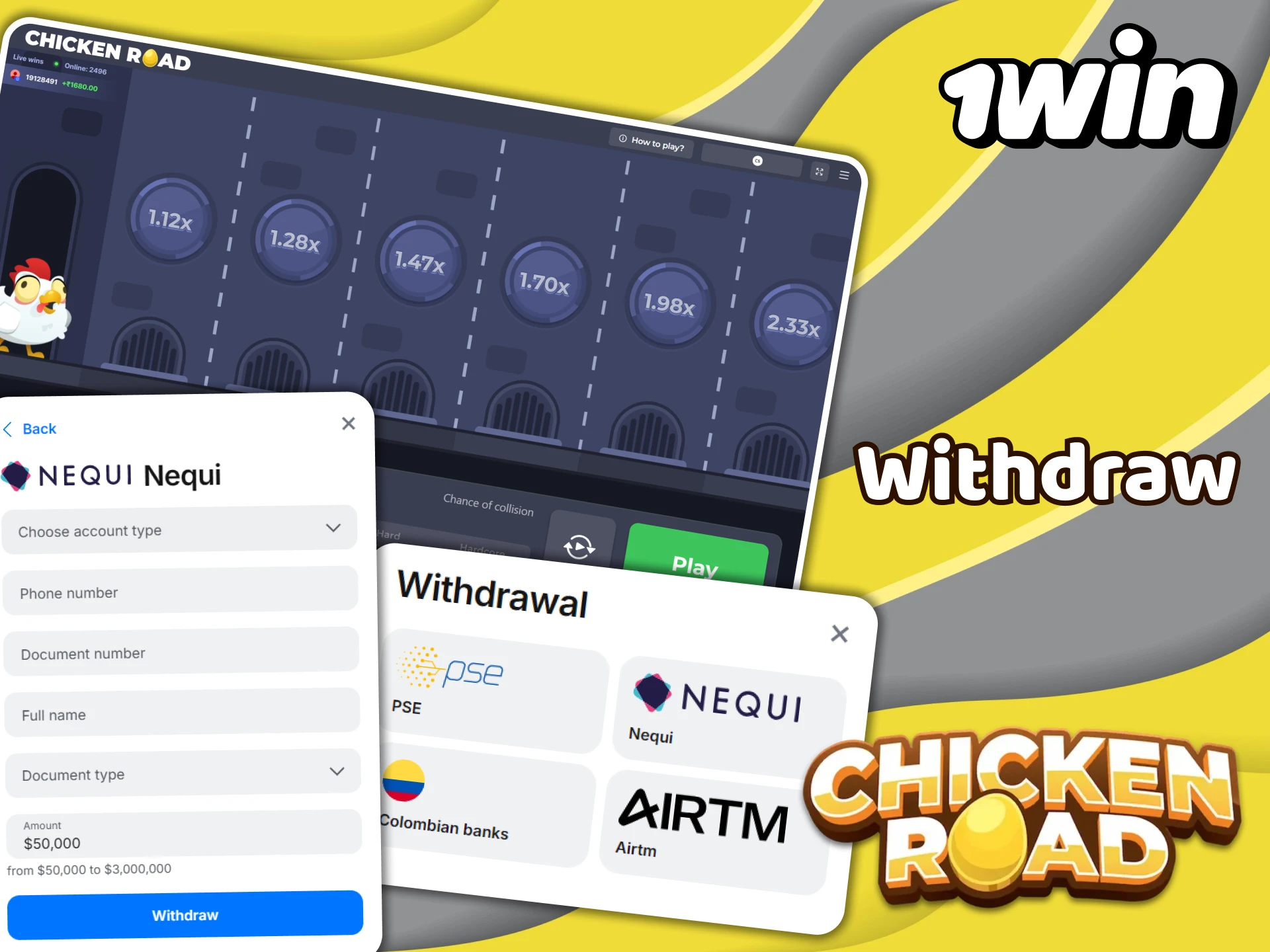 Choose a convenient payment methods to withdraw your Chicken Road winnings from 1Win.