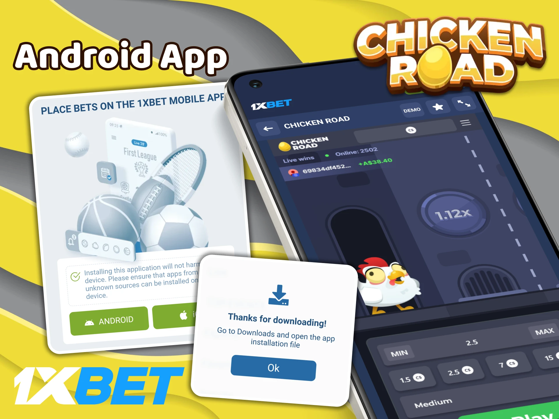 1XBet offers players a user-friendly Android app to play Chicken Road.