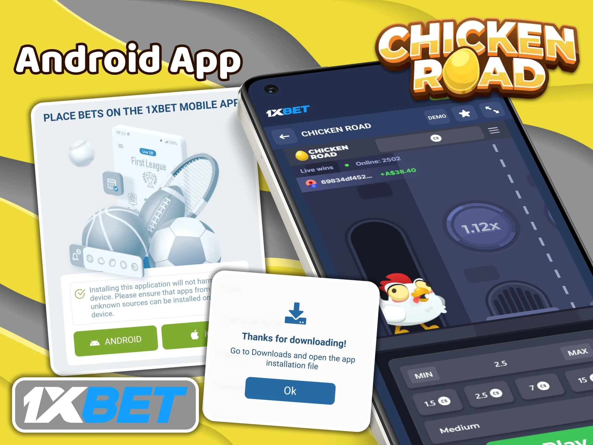 1XBet offers players a user-friendly Android app to play Chicken Road.