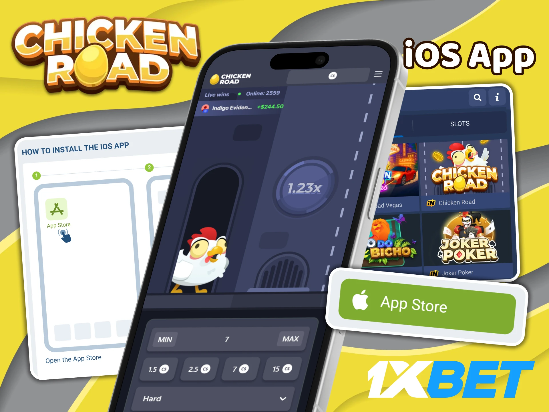 Add the 1XBet shortcut to your iOS device and look for Chicken Road there.