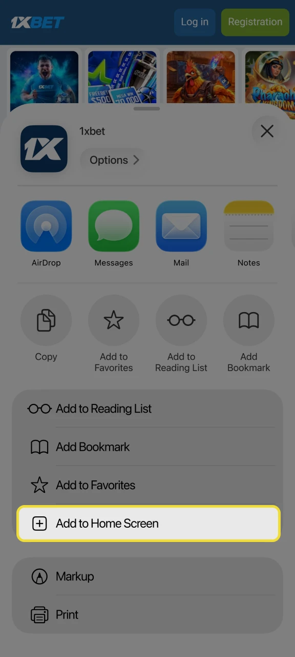 Click Add to Home Screen to get the mobile version of the chosen casino.
