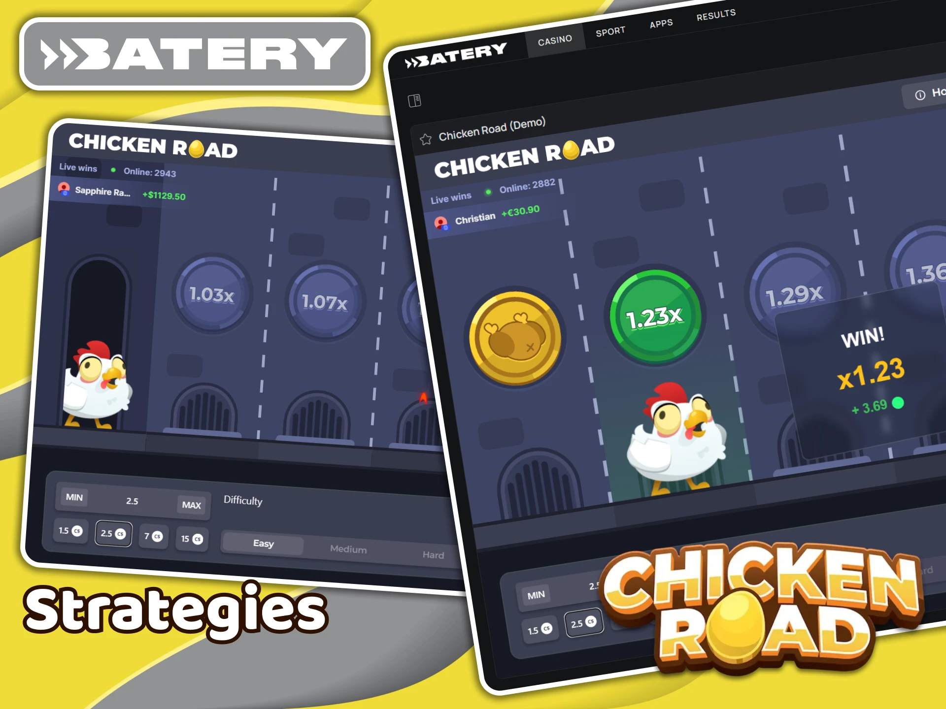 Find your strategy for playing Chicken Road at Batery casino.