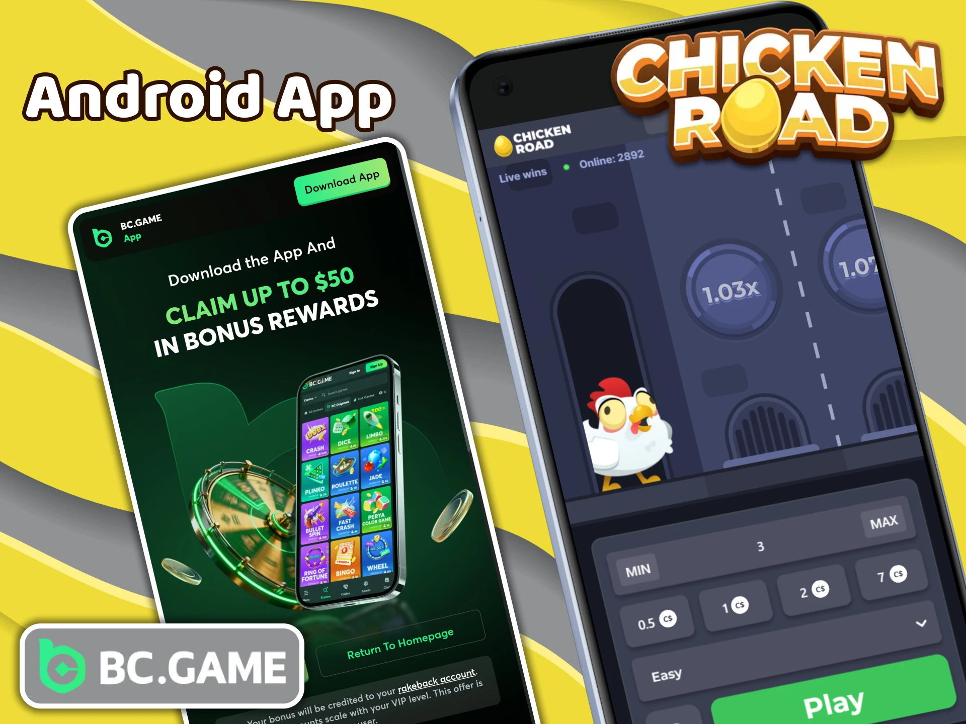 Get the BC Game Android app and start playing Chicken Road.