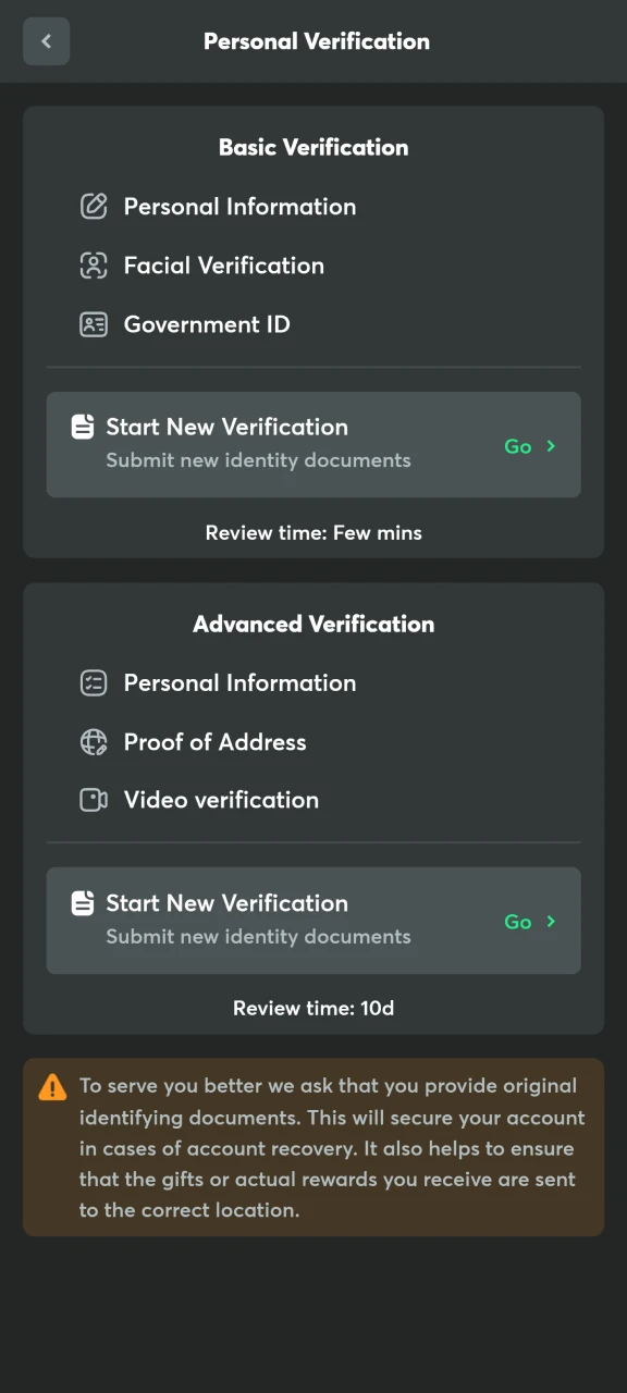 Upload your documents to verify your BC Game account and be safe on the platform.