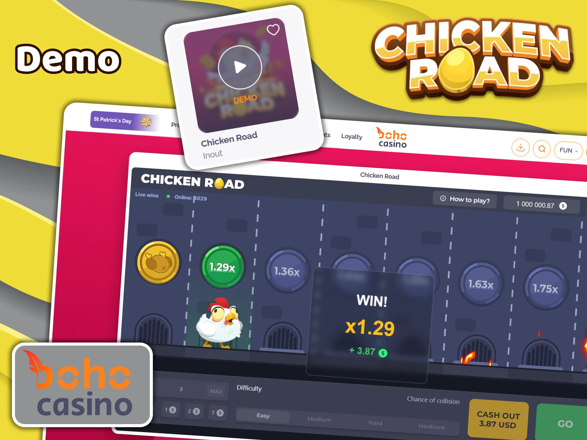 Practice in the demo mode of Chicken Road at Boho Casino.