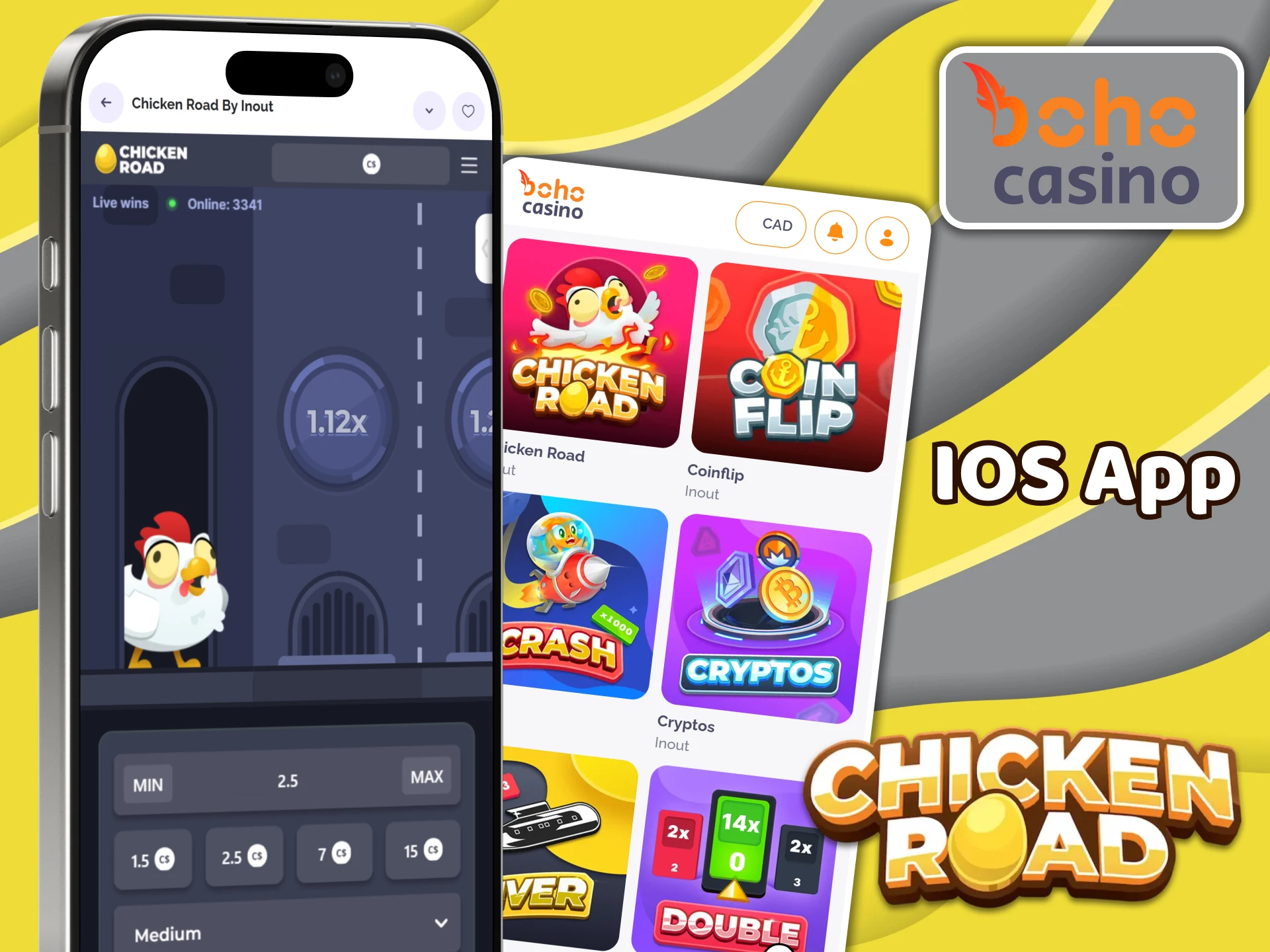 Add the mobile version of the Boho Casino platform to your iOS device to play Chicken Road.