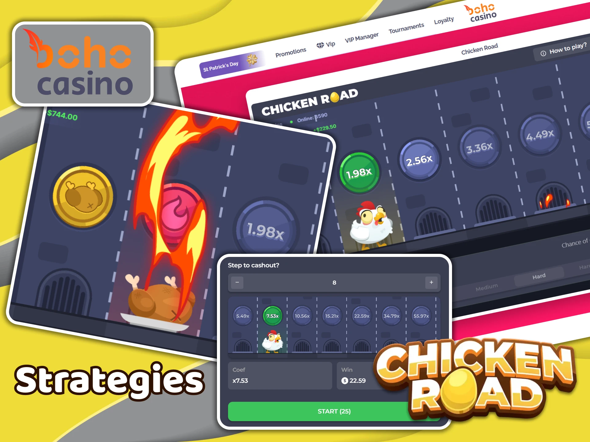 At Boho Casino, you can try a wide range of strategies for Chicken Road.