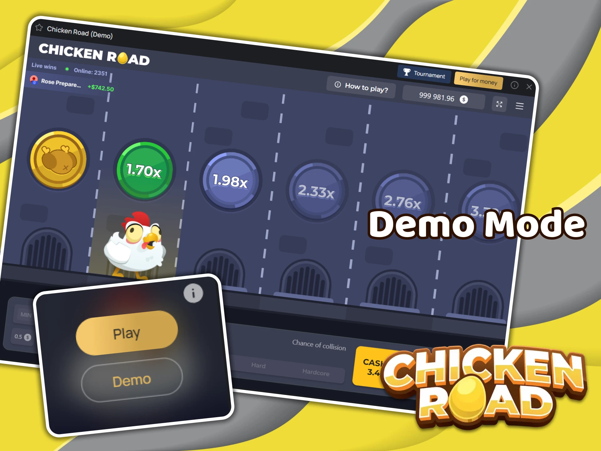 First, check out the demo version of the Chicken Road game.