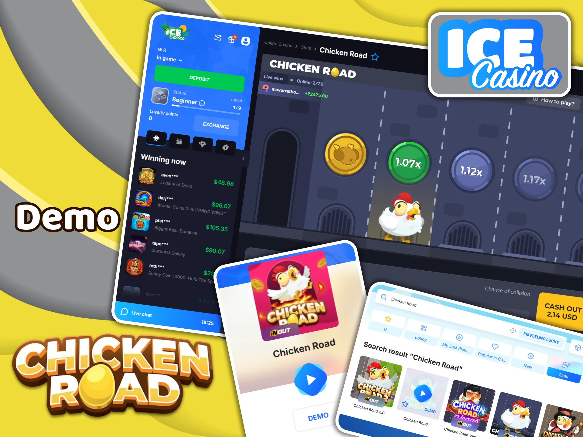 Enjoy the demo mode of Chicken Road right on the Ice Casino platform.