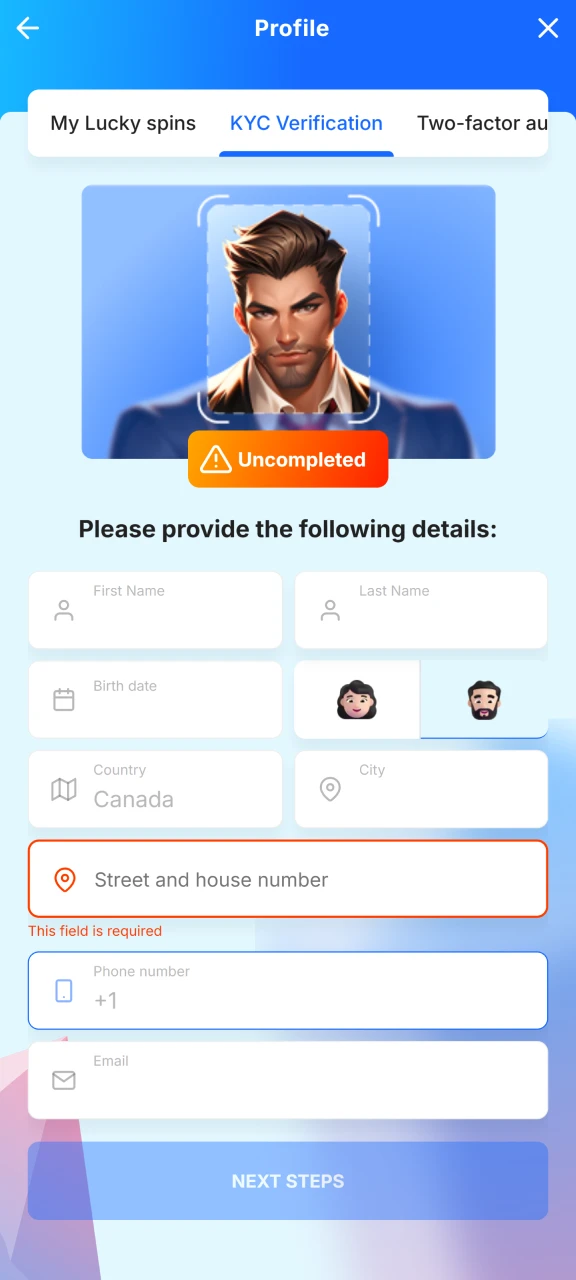 Add your information to verify your Ice Casino account.