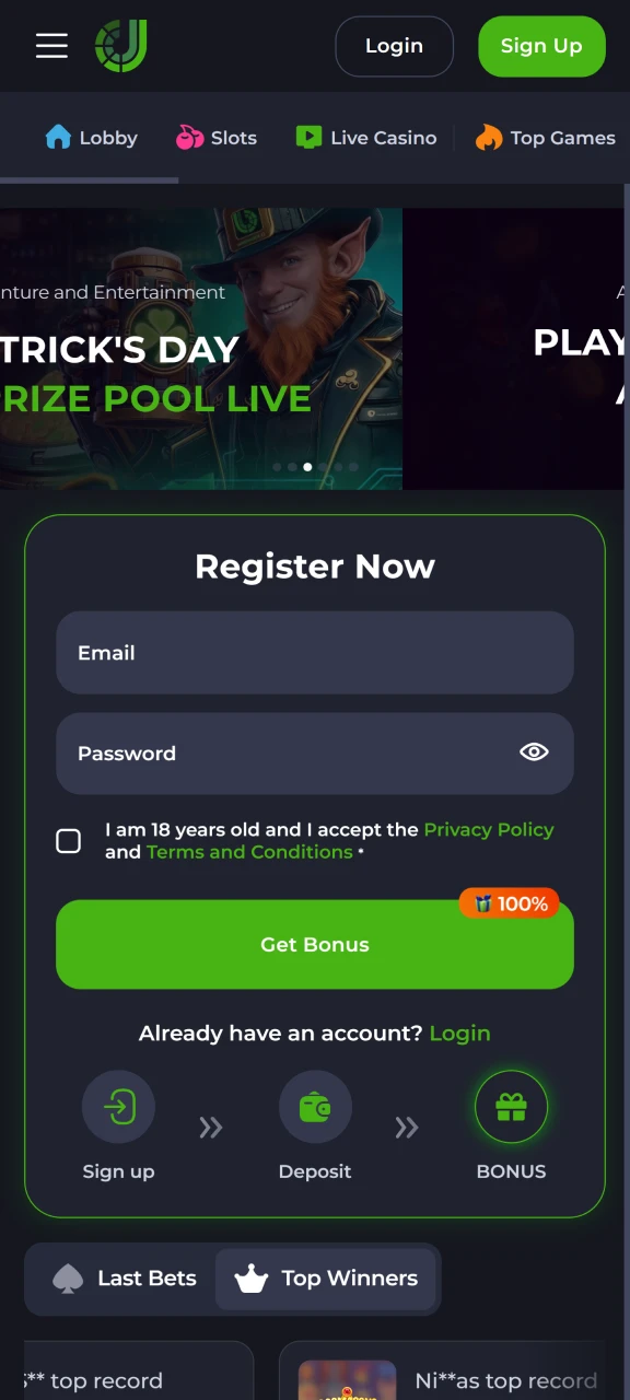 Open the official JeetCity platform to start the registration process.