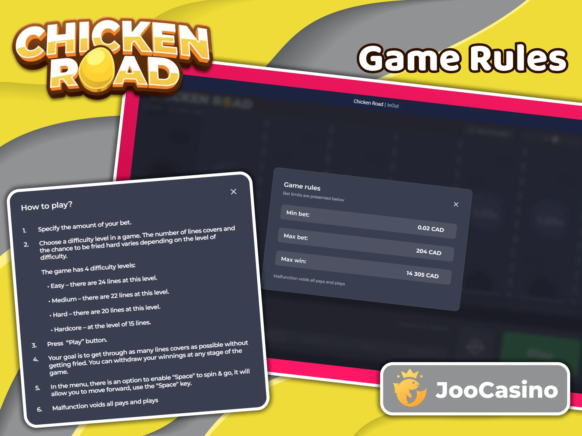 Familiarize yourself with the Chicken Road game rules and find out how to play at Joo Casino.