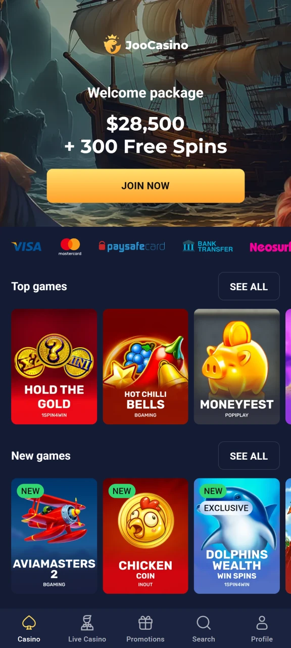 Find the Joo Casino website and visit it.