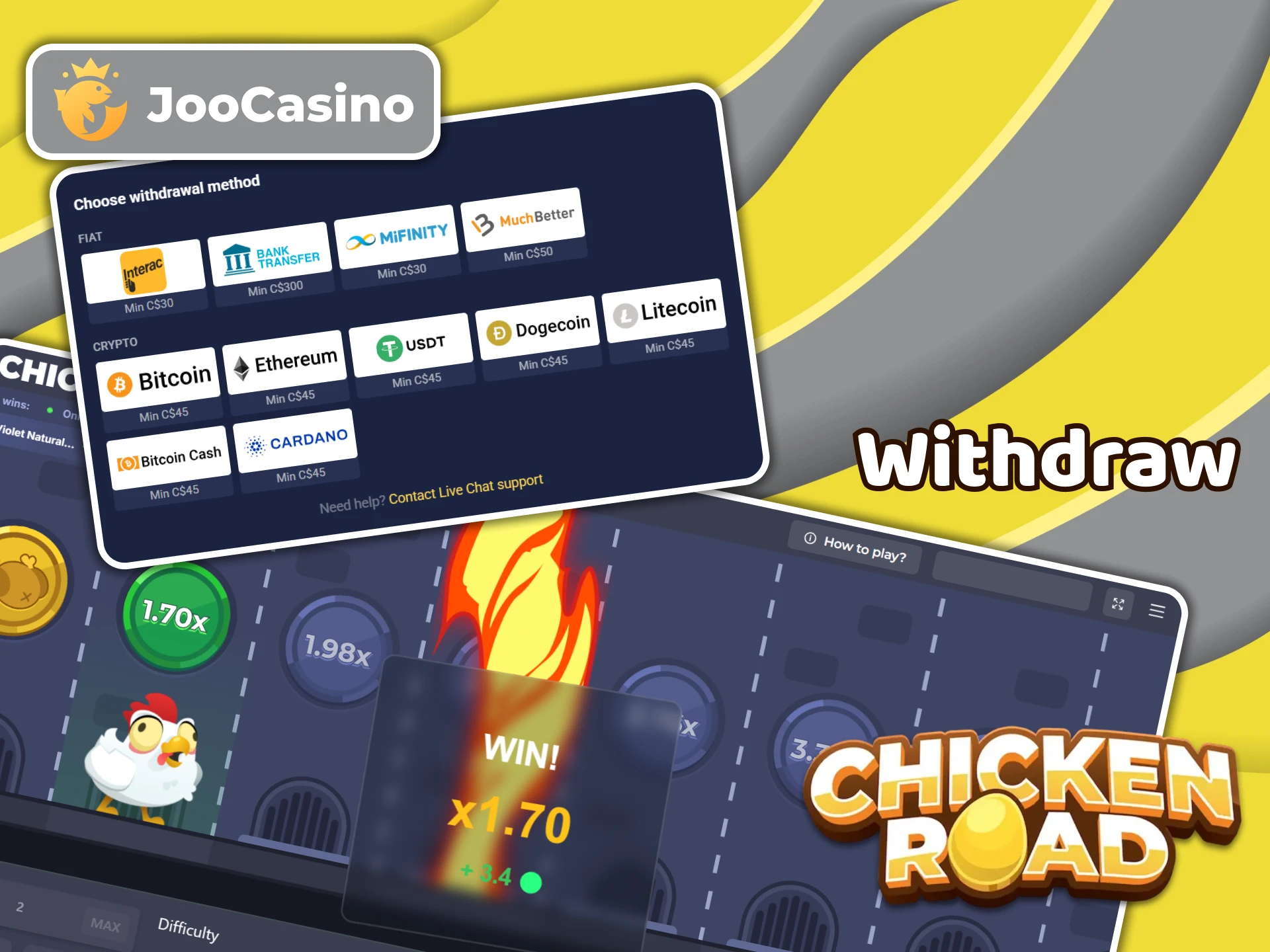 See how you can withdraw your Chicken Road winnings from Joo Casino.