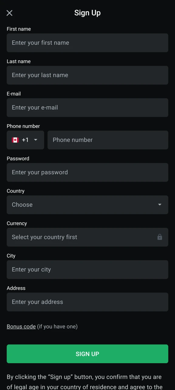 Enter the information required to register at Leonbet.