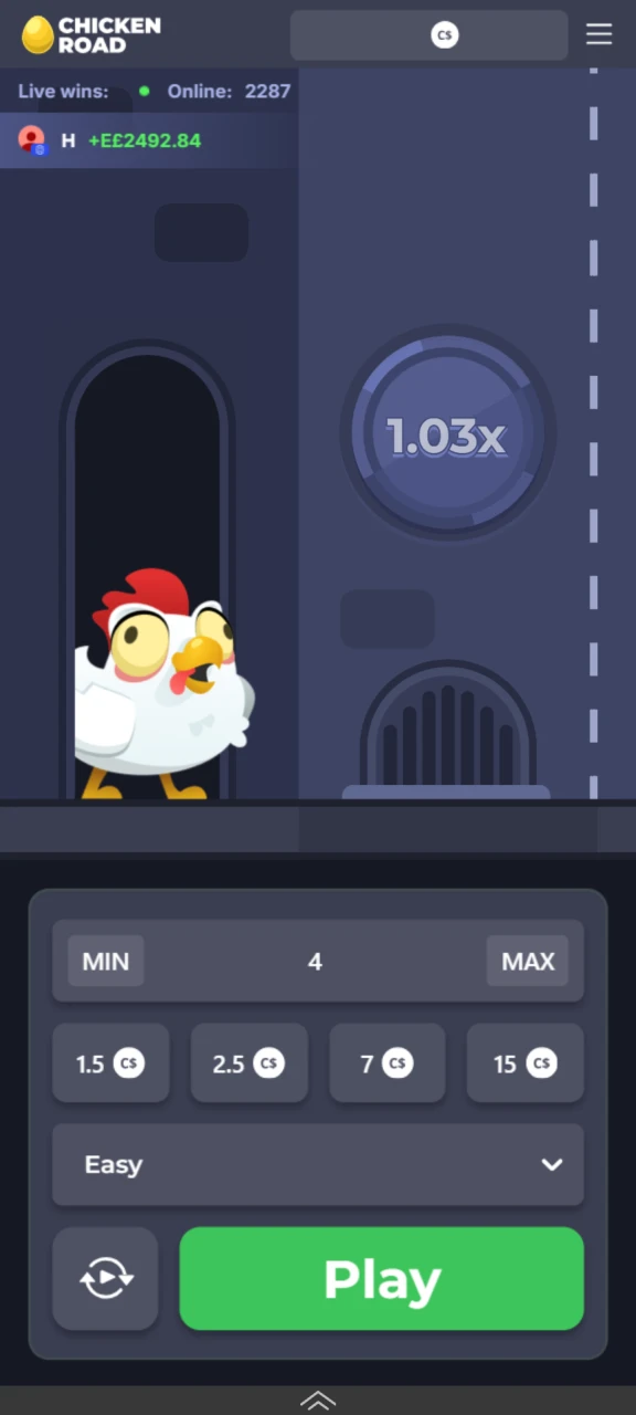 Find Chicken Road on the Melbet website and click on it to launch.