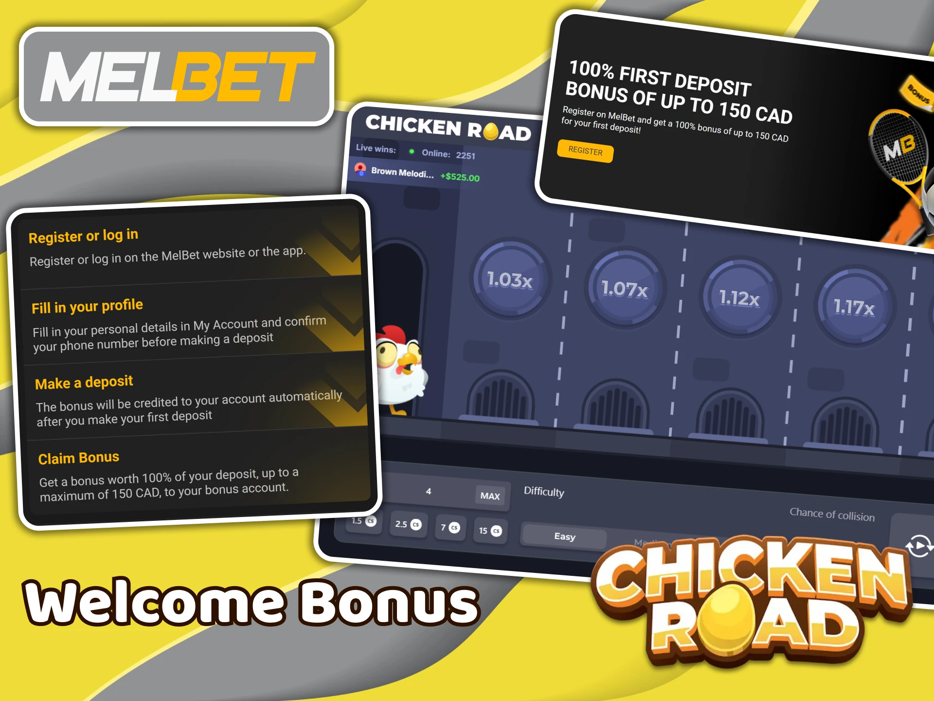 Make a deposit to receive a welcome bonus from Melbet and use it in Chicken Road.