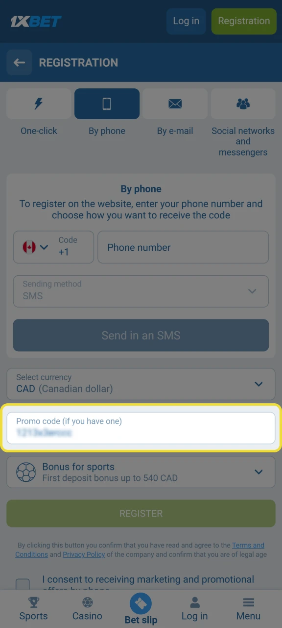 Enter the Chicken Road promo code in the field.