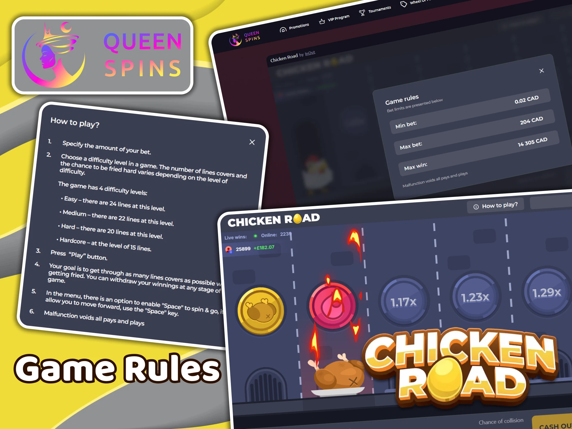 Learn more about how to play Chicken Road at Queenspins.