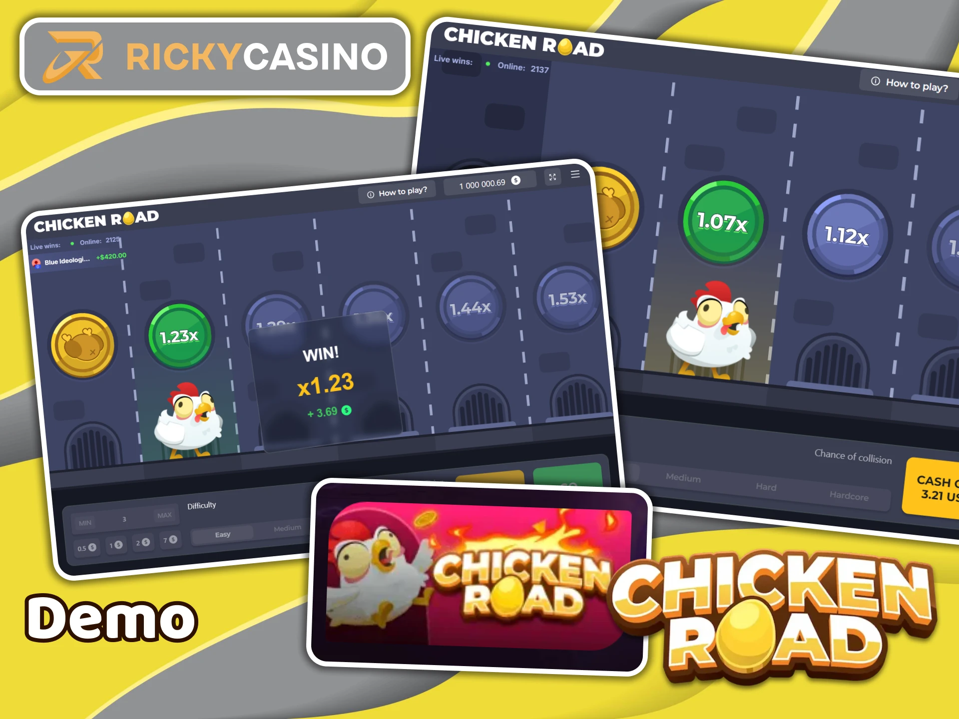 The demo version of Chicken Road is available at Ricky Casino.