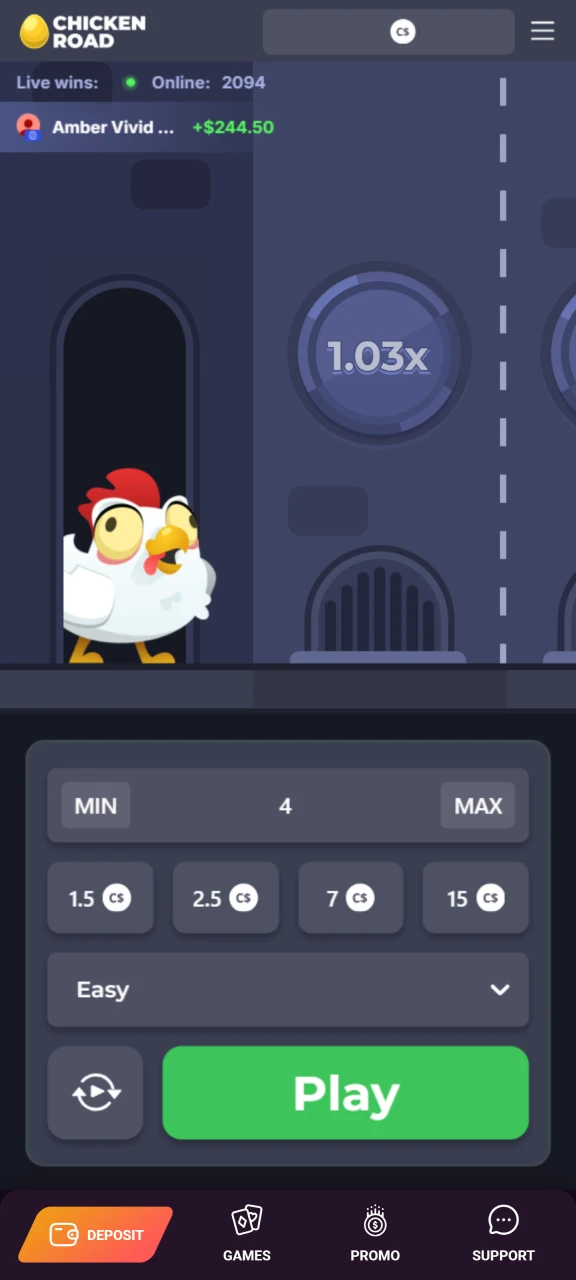 Launch the Chicken Road game at Ricky Casino.
