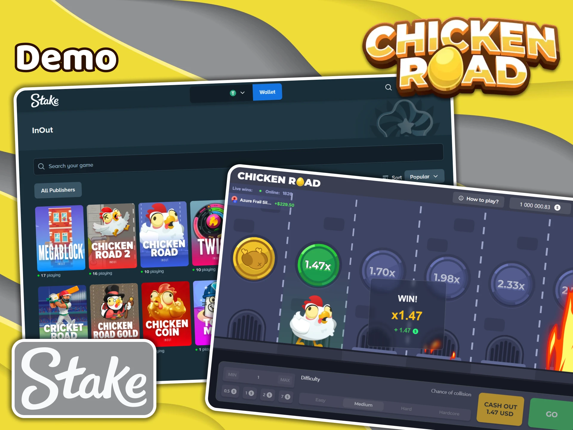 The demo mode of Chicken Road is available at Stake.