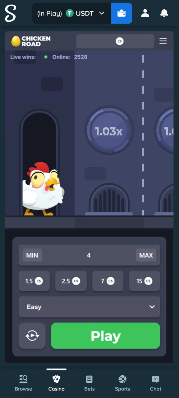 Start playing and winning in the Chicken Road game at Stake casino.