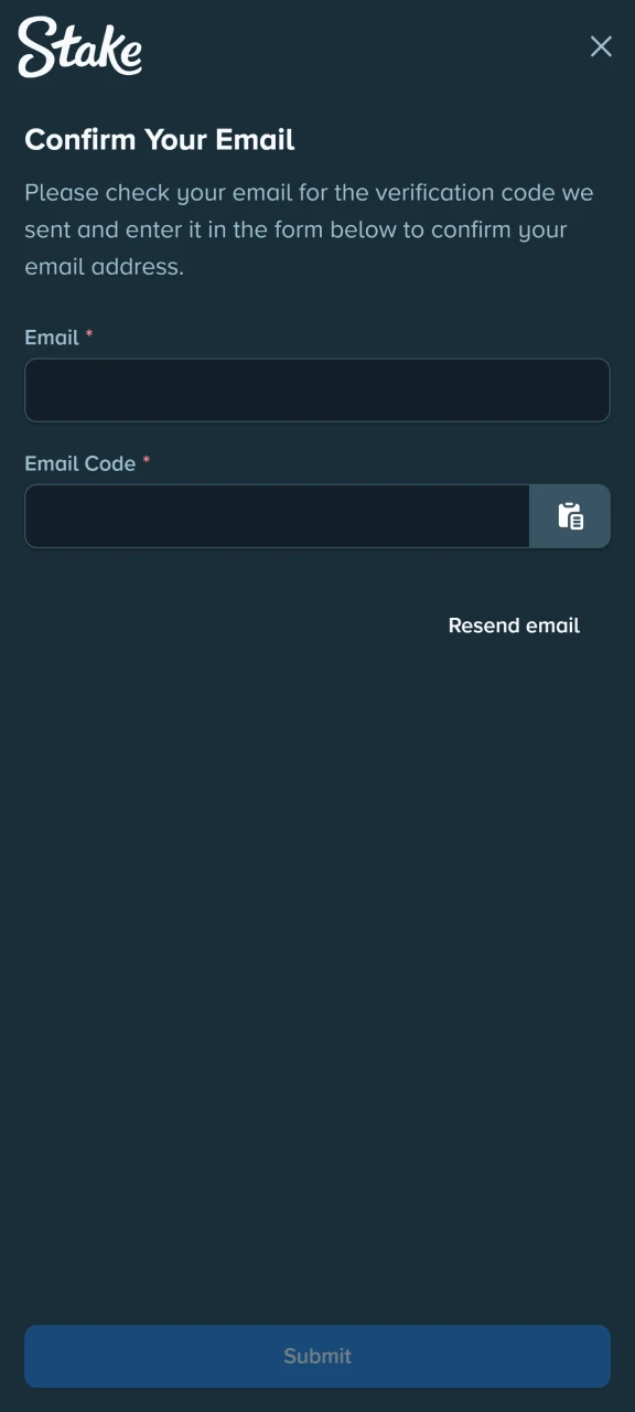 Confirm your identity on the Stake website.