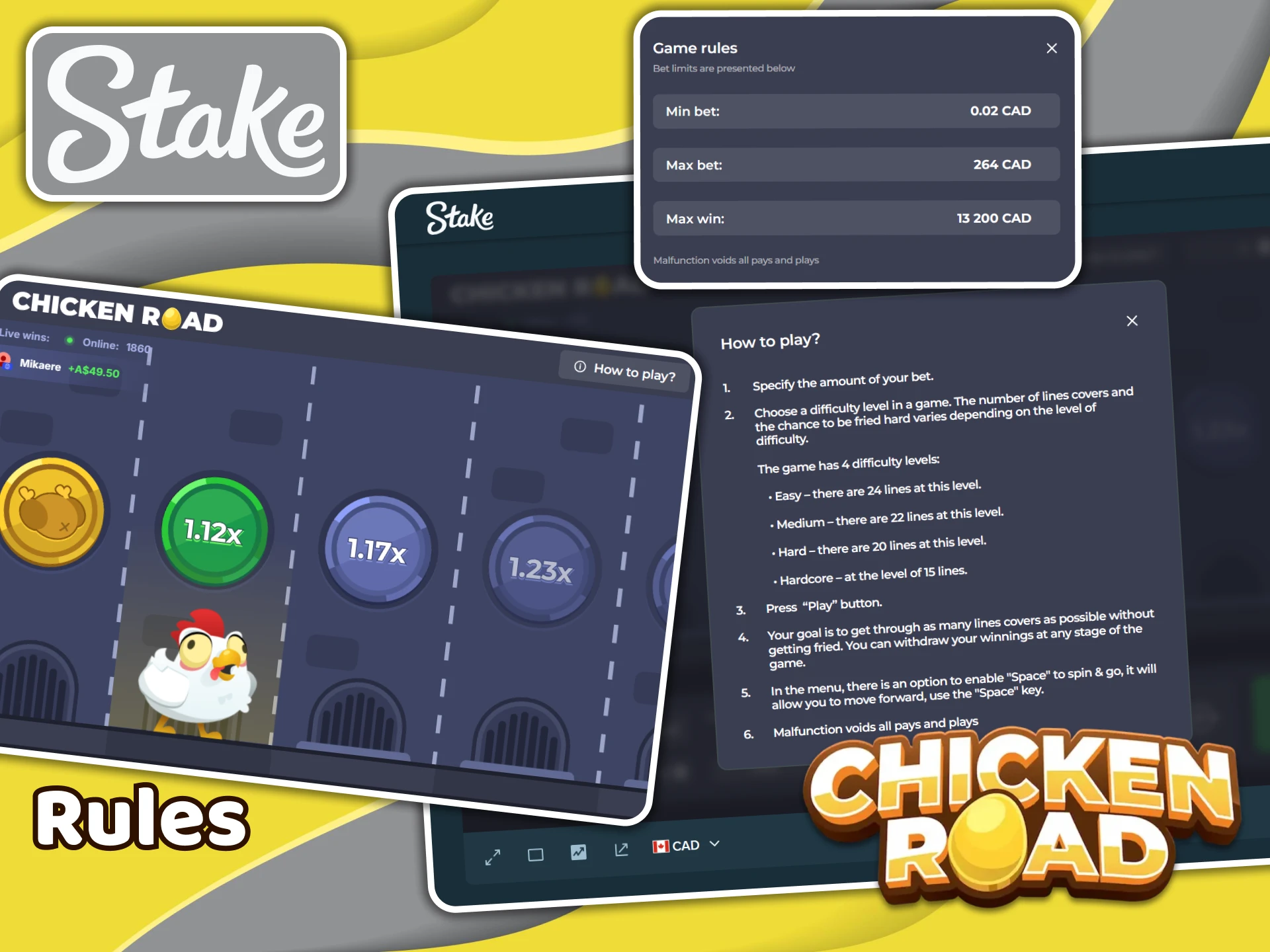Learn how to play Chicken Road at Stake casino.